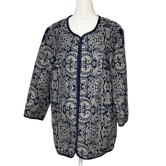 Coldwater Creek NWT Open Front Dress Jacket Business Sz 18 Blue & Gray Pattern - Picture 1 of 11